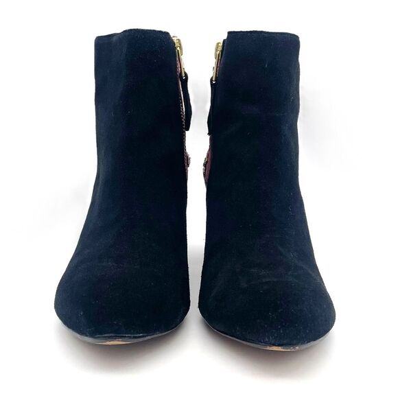 Anthropologie Miss Albright Kaida Beaded Ankle Bootie Black Pink Suede Size 8 - Picture 11 of 16